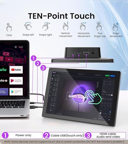 شاشة لمس 10.1 بوصة متوافقة مع Raspberry Pi، حاوية مدمجة، شاشة لمس HDMI محمولة 1280x800 IPS لـ Raspberry Pi 5/4B/3B+/3B/B+ Jetson Nano Win11/10/8/7 in Kuwait