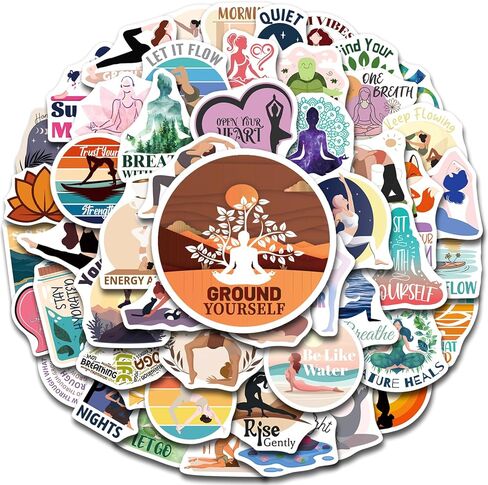 SigyoJeom 200PCS Yoga Stickers for Water Bottles Laptops Journals, Waterproof Meditation & Mindfulness Vinyl Decals, Bulk Gifts for Yoga Lovers Women Men in Kuwait