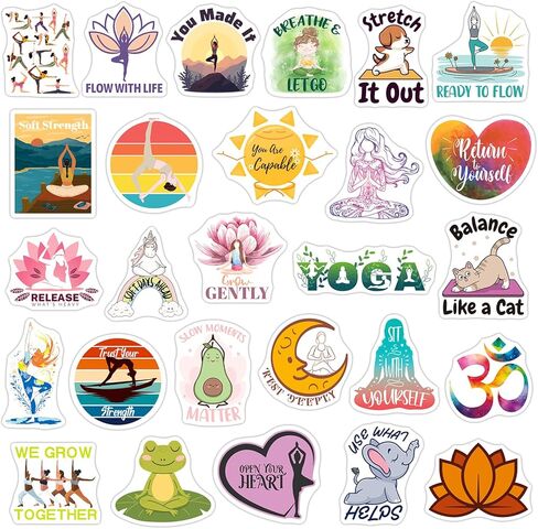 SigyoJeom 200PCS Yoga Stickers for Water Bottles Laptops Journals, Waterproof Meditation & Mindfulness Vinyl Decals, Bulk Gifts for Yoga Lovers Women Men in Kuwait