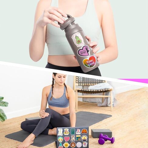 SigyoJeom 200PCS Yoga Stickers for Water Bottles Laptops Journals, Waterproof Meditation & Mindfulness Vinyl Decals, Bulk Gifts for Yoga Lovers Women Men in Kuwait