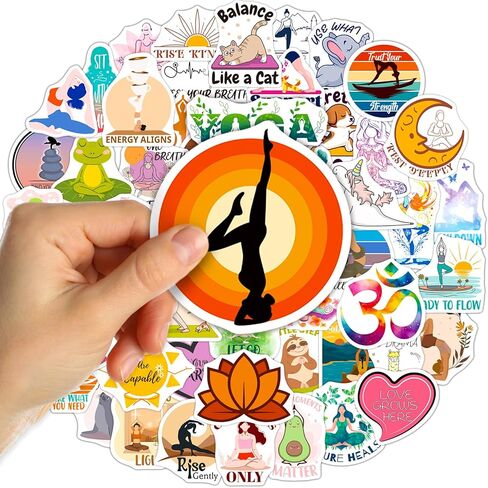 SigyoJeom 200PCS Yoga Stickers for Water Bottles Laptops Journals, Waterproof Meditation & Mindfulness Vinyl Decals, Bulk Gifts for Yoga Lovers Women Men in Kuwait