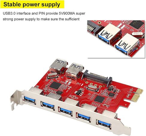 PCI to USB Adapter Expansion Board 5 Port USB 3.0 and 2 Port USB 3.0 Built in RJ45 1Gbps VIA Chipset High Speed Data Transfer for Desktop PC Computer Upgrade in Saudi Arabia