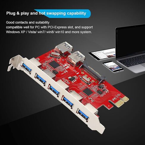 PCI to USB Adapter Expansion Board 5 Port USB 3.0 and 2 Port USB 3.0 Built in RJ45 1Gbps VIA Chipset High Speed Data Transfer for Desktop PC Computer Upgrade in Saudi Arabia