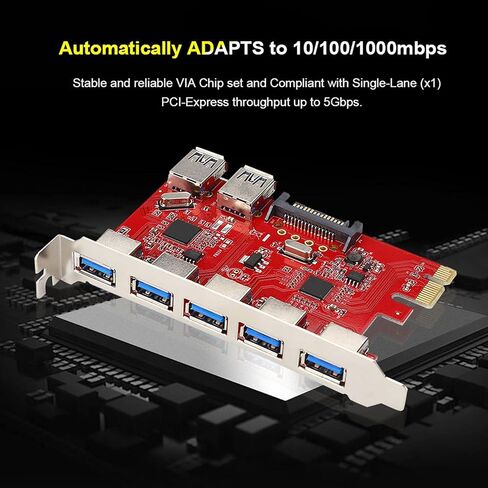 PCI to USB Adapter Expansion Board 5 Port USB 3.0 and 2 Port USB 3.0 Built in RJ45 1Gbps VIA Chipset High Speed Data Transfer for Desktop PC Computer Upgrade in Saudi Arabia