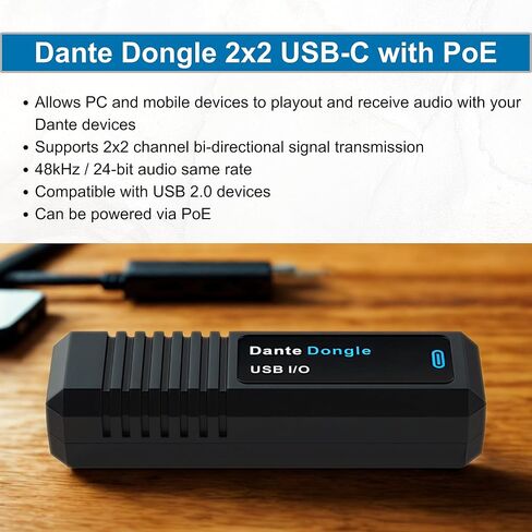 محول J-Tech Digital Dante Dongle 2x2 مع USB-C وPoE، محول إدخال/إخراج IO Dante ثنائي الاتجاه يدعم نقل الإشارات بقناتين 2x2 [JTECH-DA22D-U] in Saudi Arabia