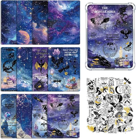 Insert Cardstock for Clear Case - 12Pcs Vintage Reading Books Cardstock Inserts Compatible with Kindle Paperwhite 11th-12th, 50Pcs Flower Stickers for E-Reader Clear Back Cover Accessories in Saudi Arabia
