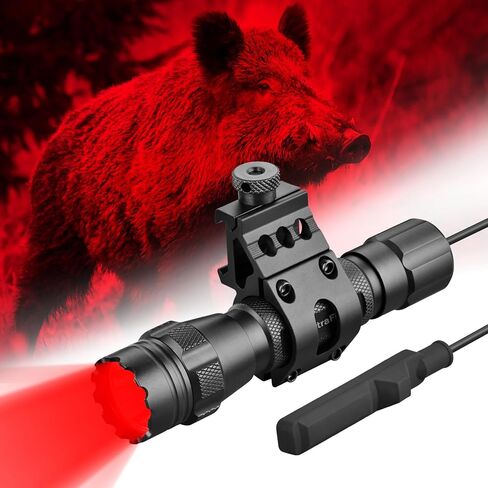 ULTRAFIRE مصباح يدوي أحمر تكتيكي، 620nm-630nm ضوء صيد LED أحمر عالي النقاء، فائق السطوع 218 ياردة وضع واحد طويل المدى للمراقبة الليلية ومفترس ذئب البراري (T1 Ultra-R) in Kuwait