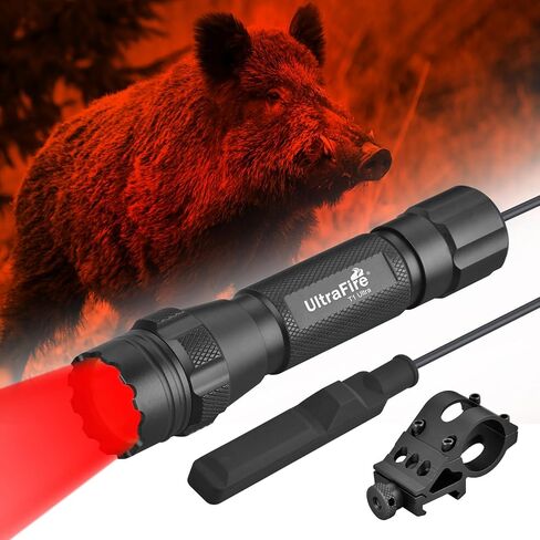 ULTRAFIRE مصباح يدوي أحمر تكتيكي، 620nm-630nm ضوء صيد LED أحمر عالي النقاء، فائق السطوع 218 ياردة وضع واحد طويل المدى للمراقبة الليلية ومفترس ذئب البراري (T1 Ultra-R) in Kuwait