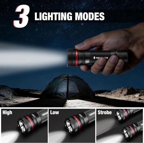 مصباح يدوي LED بقوة 350 لومن، ضوء فلاش ساطع مع أوضاع عالية/منخفضة/ستروب، مصابيح يدوية بحجم الجيب للاستخدام في الهواء الطلق أو التخييم أو الإصلاح أو الاستخدام في حالات الطوارئ، تتضمن 3 بطاريات AAA in Kuwait