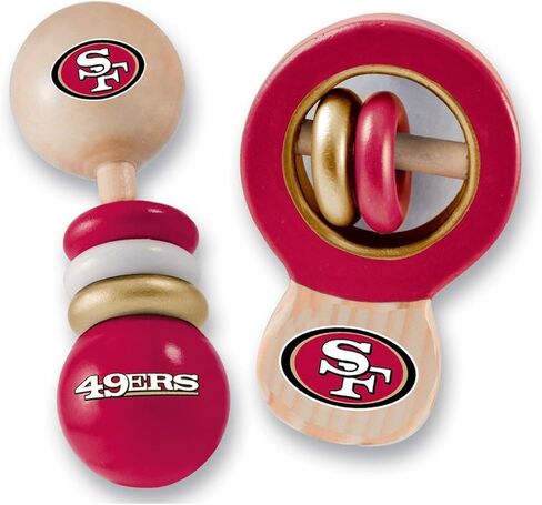 مجموعة خشخيشة للأطفال من ماستربيسز NFL San Francisco 49ers مصنوعة من الخشب الطبيعي، غير سام، خالية من البيسفينول والفثالات والفورمالدهيد، قطعتين in Kuwait