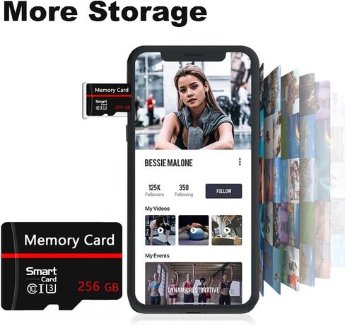 بطاقة ذاكرة 256 جيجا بايت بطاقة TF صغيرة بطاقة ذكية فائقة السرعة لهواتف Android وكاميرا الحركة والأجهزة اللوحية مساحة تخزين موسعة in Kuwait