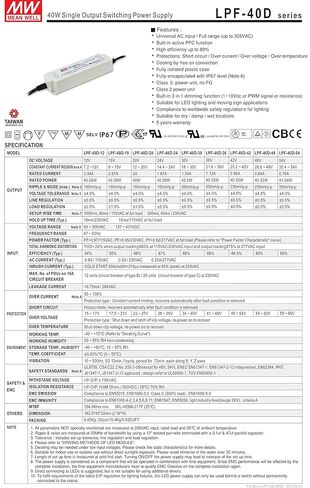 MW Mean Well LPF-40D-20 20V 2A 40W Single Output Switching with PFC LED Power Supply in Saudi Arabia