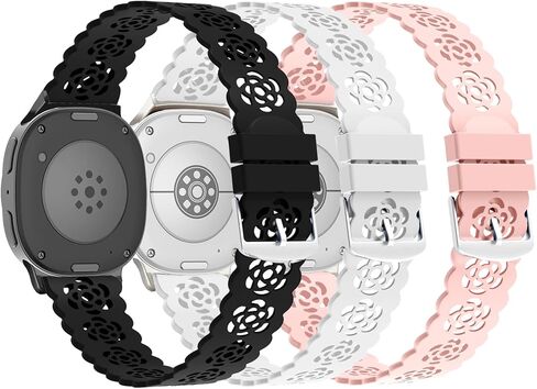 3 Pack Sport Bands Compatible with Samsung Galaxy Watch 8 40mm/44mm/Classic 46mm 2025, Slim Lace Breathable Rose Hollowed-out Soft Silicone Replacement Straps Wristbands for Galaxy Watch8/Classic in Kuwait
