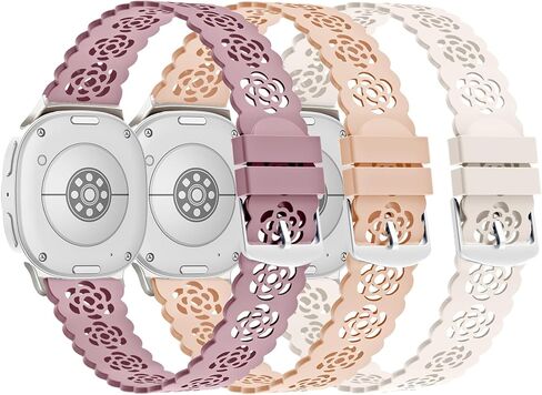 3 Pack Sport Bands Compatible with Samsung Galaxy Watch 8 40mm/44mm/Classic 46mm 2025, Slim Lace Breathable Rose Hollowed-out Soft Silicone Replacement Straps Wristbands for Galaxy Watch8/Classic in Saudi Arabia