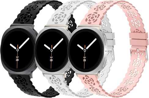 3 Pack Sport Bands Compatible with Samsung Galaxy Watch 8 40mm/44mm/Classic 46mm 2025, Slim Lace Breathable Rose Hollowed-out Soft Silicone Replacement Straps Wristbands for Galaxy Watch8/Classic in Saudi Arabia