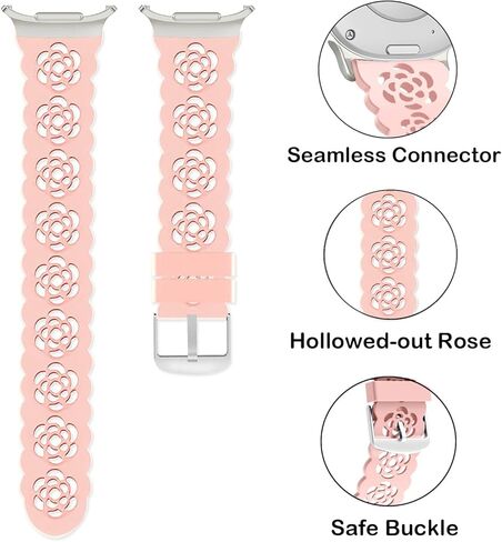 3 Pack Sport Bands Compatible with Samsung Galaxy Watch 8 40mm/44mm/Classic 46mm 2025, Slim Lace Breathable Rose Hollowed-out Soft Silicone Replacement Straps Wristbands for Galaxy Watch8/Classic in Saudi Arabia