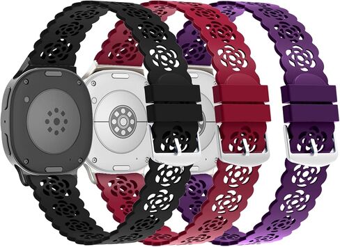 3 Pack Sport Bands Compatible with Samsung Galaxy Watch 8 40mm/44mm/Classic 46mm 2025, Slim Lace Breathable Rose Hollowed-out Soft Silicone Replacement Straps Wristbands for Galaxy Watch8/Classic in Saudi Arabia