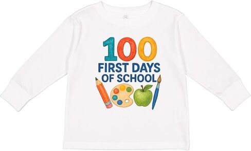inktastic 100 First Days of School Colorful Art Toddler Long Sleeve T-Shirt in Saudi Arabia