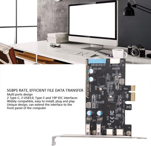 بطاقة Bewinner 5Gbps PCIe USB 3.0 Eansion | محور 4 منافذ (2xType C / 2xUSB 3.0) مع شريحة 720201، التوصيل والتشغيل لـ - اللوحة الأمامية وسطح المكتب المتوافق in Saudi Arabia