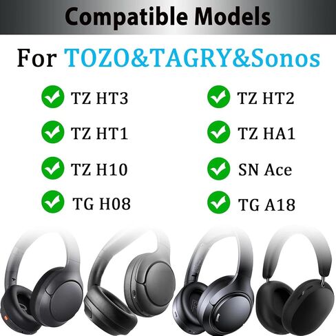 غطاء وسادة لعصابة الرأس من Adhiper لسماعات TOZO HT3، HT2، HT1، HA1، H10 & TAGRY H08، A18 & Sonos Ace، غطاء رأس أكثر نعومة بسمك 6 مم لتخفيف الضغط ومضاد للتقشير، مع حلقة تعليق in Kuwait