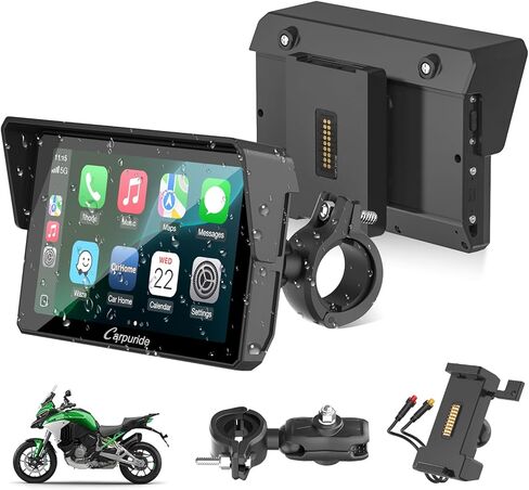2025 Carpuride W702S PRO Motorcycle GPS Wireless Carplay/Android Auto, 7" Waterproof Motorbike Touch Screen, with BM05 Mount, Bluetooth Trans, Wired Controller, Navigation in Saudi Arabia