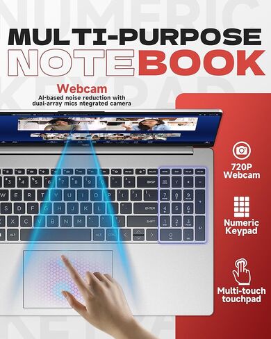 HP Laptop 250 G10, 13th Gen Intel i7-1355U (10-Core, Up to 5.0GHz), 15.6" FHD Display, 16GB RAM, 512GB SSD, Numeric Keypad, Webcam, Windows 11 Pro, WiFi 6, Bluetooth, for Business & Student in Kuwait