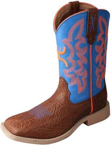 Twisted X Kid's Hooey Boot, New Wide Square Toe, Cognac Bullhide & Neon Blue (M 1-6), 6 M in Kuwait