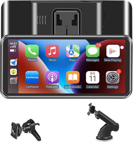 Portable Wireless CarPlay Screen for Car, Supports Apple CarPlay, Android Auto,and Hicar, Car Stereo with Bluetooth, FM, Universal Vehicle Upgrade Car Audio Receiver（Black） in Kuwait