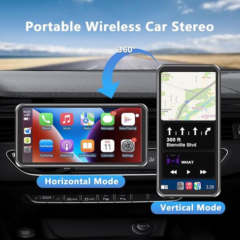 Portable Wireless CarPlay Screen for Car, Supports Apple CarPlay, Android Auto,and Hicar, Car Stereo with Bluetooth, FM, Universal Vehicle Upgrade Car Audio Receiver（Black） in Kuwait