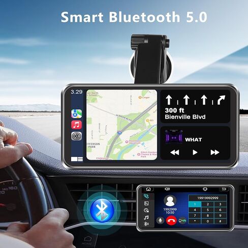 Portable Wireless CarPlay Screen for Car, Supports Apple CarPlay, Android Auto,and Hicar, Car Stereo with Bluetooth, FM, Universal Vehicle Upgrade Car Audio Receiver（Black） in Kuwait