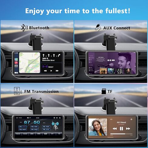 Portable Wireless CarPlay Screen for Car, Supports Apple CarPlay, Android Auto,and Hicar, Car Stereo with Bluetooth, FM, Universal Vehicle Upgrade Car Audio Receiver（Black） in Kuwait