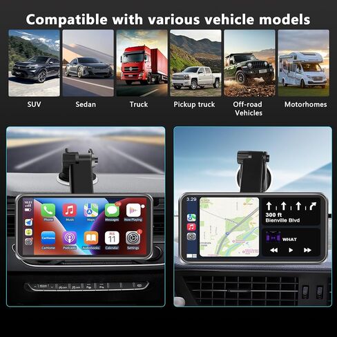 Portable Wireless CarPlay Screen for Car, Supports Apple CarPlay, Android Auto,and Hicar, Car Stereo with Bluetooth, FM, Universal Vehicle Upgrade Car Audio Receiver（Black） in Kuwait