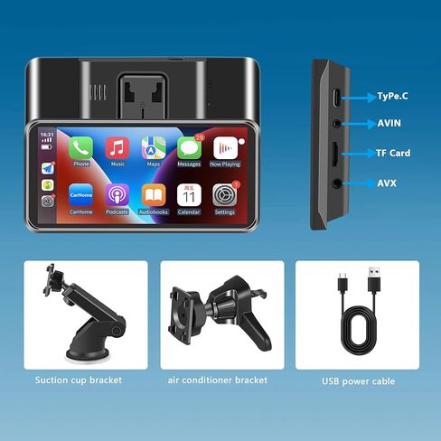 Portable Wireless CarPlay Screen for Car, Supports Apple CarPlay, Android Auto,and Hicar, Car Stereo with Bluetooth, FM, Universal Vehicle Upgrade Car Audio Receiver（Black） in Kuwait