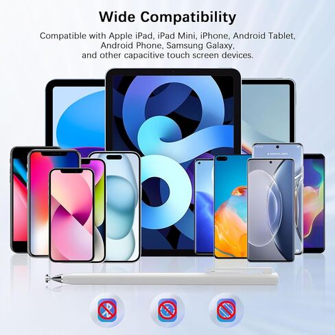 أقلام لمس لشاشات اللمس، قلم عالي الدقة لأجهزة iPad/Apple/iPhone/Mini/Air/Android/Microsoft/Surface جميع شاشات اللمس ذات السعة، أبيض in Kuwait