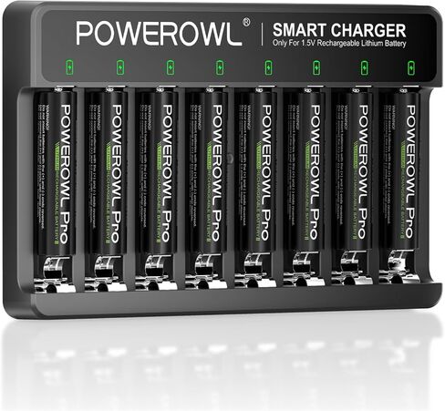POWEROWL Rechargeable AAA Batteries Lithium with Charger, 1300mWh 1.5V Triple a Batteries 8 Pack with Type-C Fast Charging Independent 8-Slot Charger in Saudi Arabia