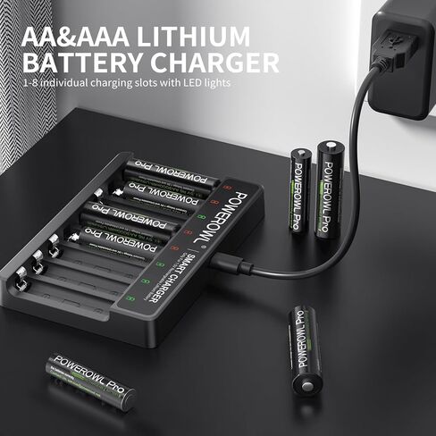 POWEROWL Rechargeable AAA Batteries Lithium with Charger, 1300mWh 1.5V Triple a Batteries 8 Pack with Type-C Fast Charging Independent 8-Slot Charger in Saudi Arabia
