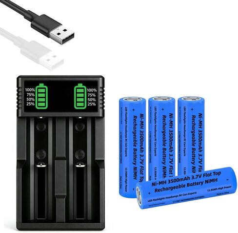 18650 Battery Charger with 4 Pack 3.7V 3200mAh Button Top Battery NI-MH, 3.7Volt Batteries Rechargeable NIMH Long Lasting for LED Flashlights, Cameras, Headlamps, Doorbells, etc. in Saudi Arabia