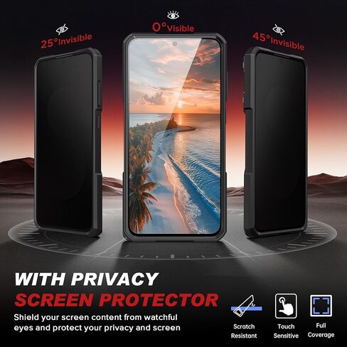 TONGATE Magnetic for Samsung Galaxy S25 FE Case with Privacy Screen Protector, [Compatible with MagSafe][Camera Protective Cover][Military-Grade Protection] Ring Stand Phone Case S25 FE 6.7", Black in Saudi Arabia