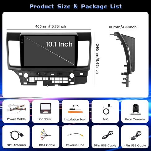 [4+128G] for Mitsubishi Lancer 2008-2017(for Rockford System) Android 15 Radio, 10" Incell Full Touchscreen Stereo Wireless CarPlay/Android Auto BT GPS Navigation 5G WiFi FM/RDS + AHD Backup Camera in Saudi Arabia
