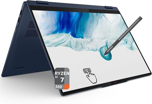 لاب توب لينوفو ايديا باد 5 2 في 1، ايه ام دي رايزن ايه اي 7-350، ذاكرة وصول عشوائي LPDDR5x سعة 16 جيجا، 1 تيرابايت PCIe SSD، شاشة لمس WUXGA 16 بوصة (1920x1200)، رسومات AMD Radeon 860M، لوحة مفاتيح بإضاءة خلفية، W11 Home، أزرق كوزميك in Kuwait