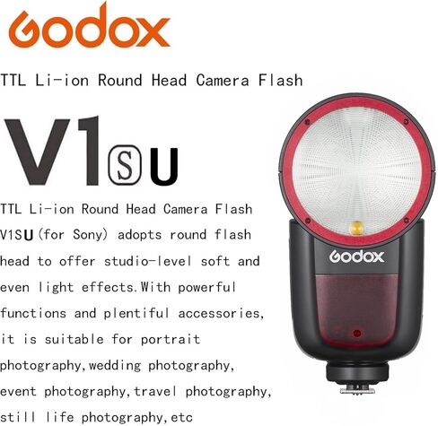 فلاش كاميرا GODOX V1 V1-S V1S مع دعامة فلاش Godox S3 لجهاز Sony Flash Speedlight Speedlite، 76Ws 2.4G TTL1/8000 HSS، 480 لقطة طاقة كاملة، وقت إعادة التدوير 1.5 ثانية، بطارية ليثيوم أيون 7.2 فولت/2600 مللي أمبير في الساعة (إصدار الولايات المتحدة الأمريكية) in Saudi Arabia