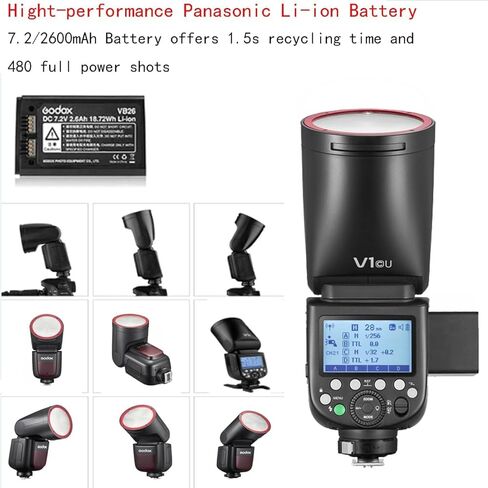 فلاش كاميرا GODOX V1 V1-S V1S مع دعامة فلاش Godox S3 لجهاز Sony Flash Speedlight Speedlite، 76Ws 2.4G TTL1/8000 HSS، 480 لقطة طاقة كاملة، وقت إعادة التدوير 1.5 ثانية، بطارية ليثيوم أيون 7.2 فولت/2600 مللي أمبير في الساعة (إصدار الولايات المتحدة الأمريكية) in Saudi Arabia