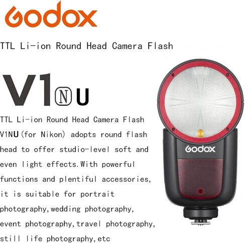 فلاش كاميرا Godox V1 V1-N V1N مع دعامة فلاش Godox S3 لفلاش Nikon Speedlight Speedlite، 76Ws 2.4G TTL 1/8000 HSS، 480 لقطة طاقة كاملة، وقت إعادة التدوير 1.5 ثانية، بطارية ليثيوم أيون 7.2 فولت/2600 مللي أمبير في الساعة (إصدار الولايات المتحدة الأمريكية) in Saudi Arabia