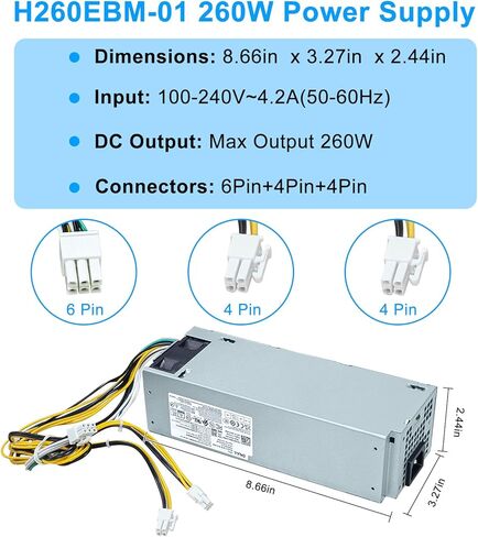 ترقية H260EBM-01 L260EBM-01 260 واط وحدة تزويد الطاقة PSU متوافقة مع Dell Optiplex 3050 3060 3050M 3080 5080 5050 5060 7050 7060 7080 5090 7090 7080MT WYHR8 JJ4YW H260EBM-01 تحويل التيار الكهربائي in Kuwait