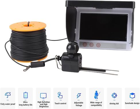 كاميرا الصيد تحت الماء PUSOKEI، مكتشف الأسماك تحت الماء مع 5 ميجابكسل 1080 بيكسل HD 195 زاوية واسعة Xamera، شاشة 4.3 بوصة، كابل 164 قدم وحقيبة تخزين، لصيد الأسماك على الجليد in Kuwait