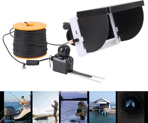 كاميرا الصيد تحت الماء PUSOKEI، مكتشف الأسماك تحت الماء مع 5 ميجابكسل 1080 بيكسل HD 195 زاوية واسعة Xamera، شاشة 4.3 بوصة، كابل 164 قدم وحقيبة تخزين، لصيد الأسماك على الجليد in Kuwait