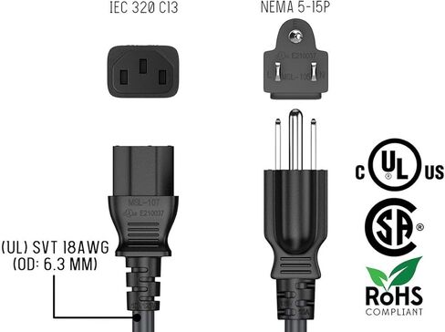 سلك طاقة محمي للإلكترونيات، 6 أقدام، 18AWG، EMF محمي كهربائيًا، NEMA 5-15P إلى C13، 3 موصلات in Kuwait
