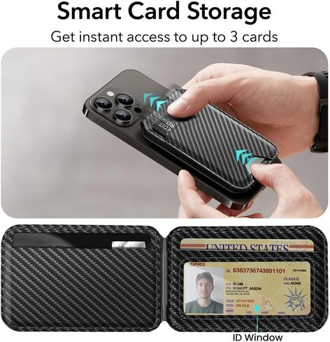 حامل محفظة MagSafe 2 في 1، 6 بطاقات متعددة النقاط للهاتف، حامل مغناطيسي قابل للتعديل، مع حلقة مغناطيسية (أسود) in Kuwait