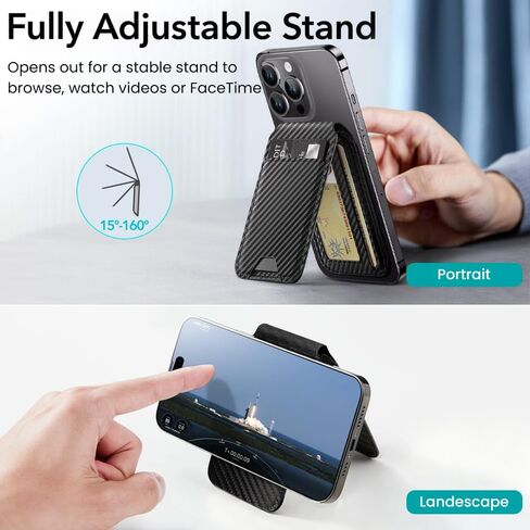 حامل محفظة MagSafe 2 في 1، 6 بطاقات متعددة النقاط للهاتف، حامل مغناطيسي قابل للتعديل، مع حلقة مغناطيسية (أسود) in Kuwait