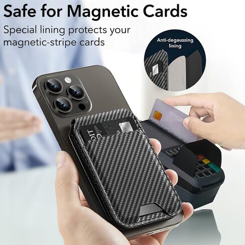 حامل محفظة MagSafe 2 في 1، 6 بطاقات متعددة النقاط للهاتف، حامل مغناطيسي قابل للتعديل، مع حلقة مغناطيسية (أسود) in Kuwait
